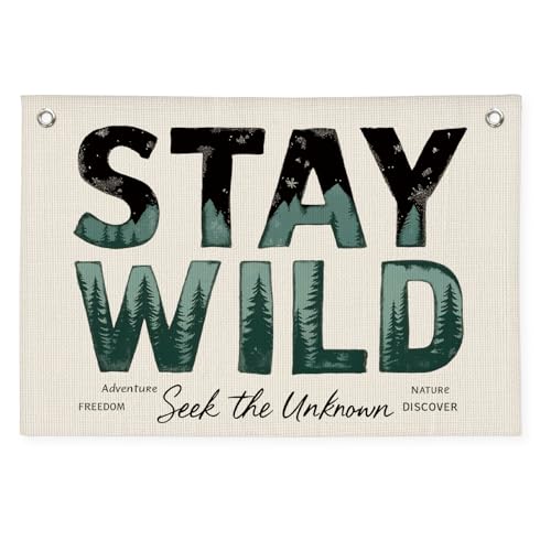 PLKMN Boys Camping Wall Decor Camper Adventure Banner, Stay Wild
