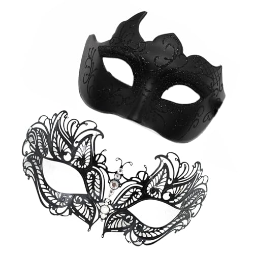Samuliy Juego de máscaras para parejas, juego de máscaras de encaje retro, juego de máscaras brillantes, accesorios de cosplay para Halloween, carnaval