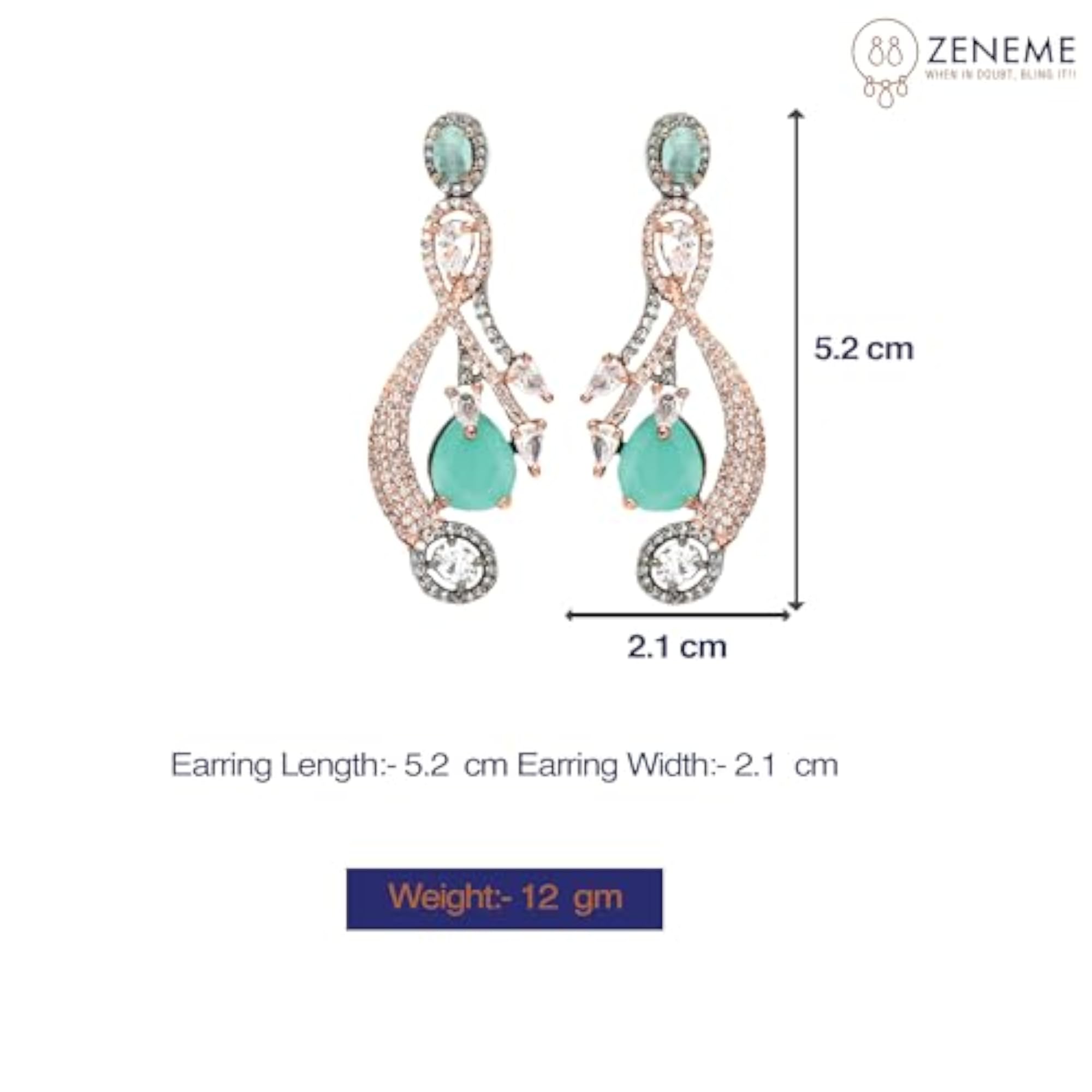 Rhodium-Plated Quirky Drop Earrings with American Diamond