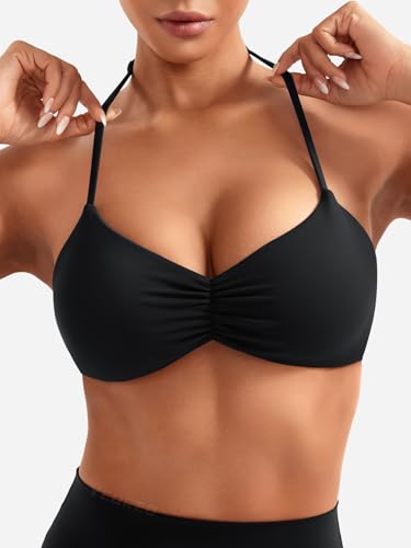 YEOREO Halter Sports Bras for Women Adjustable Strappy Open Back Impact Removable Pads Deep V Bra Workout Gym Yoga Crop Top3