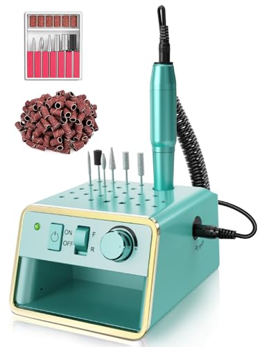 Beloving Torno para Uñas, Lima eléctrica para uñas a 20000 RPM, Torno de Manicura Compacto con Espacio de Almacenamiento para Accesorios, Todo en un set de Manicura Eléctrica, Verde claro