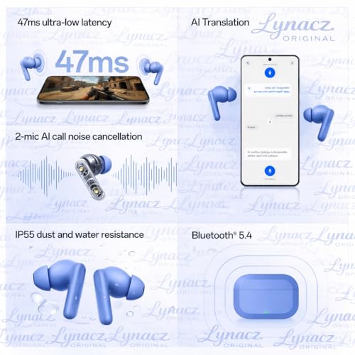 Image of Original Wireless Bluetooth Earbuds for Oneplus Nord 3r, in Ear, 54 Hours Playback, 12.4mm Drivers, Dual-Device Connectivity, Low Latency, (Blue)