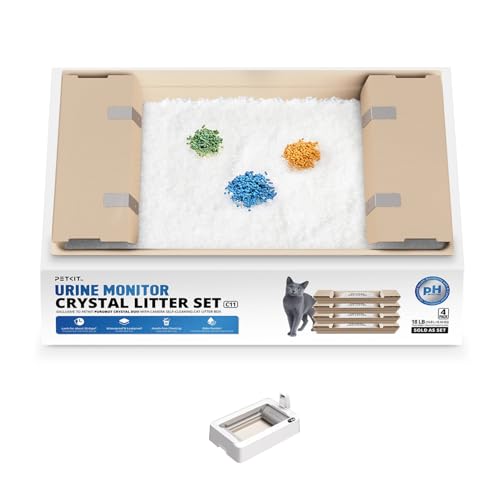PETKIT PH Urinalysis Crystal Cat Litter with Tray, Suitable for Purobot Crystal Duo Self Cleaning Cat Litter Box, Dust-Free Mess-Free No Refilling, Odor Control, 6.79lbx4 Packs PH Urinalysis