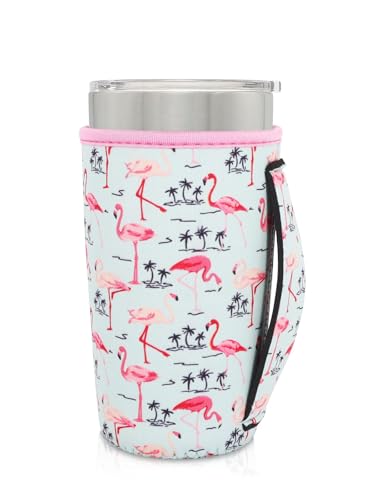 AJLTPA Cup Holder with Handle, 20oz-24oz Tumbler Cups, Flamingo Retro