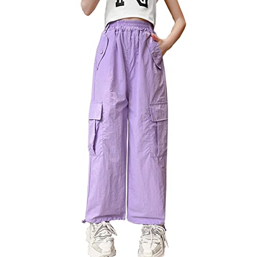Parachute Pants for Girls Cargo Trousers Elastic Waist Wide Leg Track Pants Y2k Clothing Kids 5-14 Years