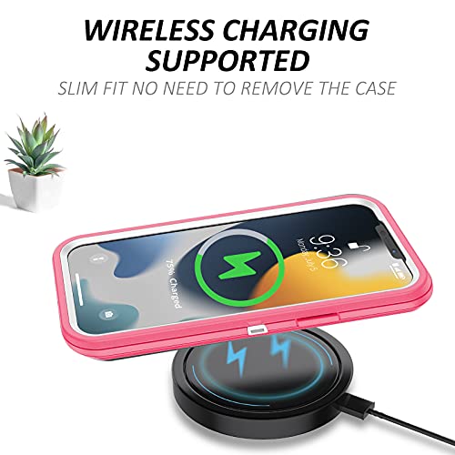 Szfirstey Case With Belt-Clip Holster Compatible With Iphone 13, Drop Protection Full Body Rugged Shockproof/Dust Proof Military Protective Tough Durable Phone Cover Heavy Duty (Hot Pink/White) #TOP5