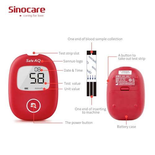 Image of SINOCARE SAFE AQ SMART Blood Glucose Monitor /Machine | With 10 Strips and Lancets, One Lancet Device | No Coding, Measurements of Blood Sugar /Diabetes levels are fast, accurate and reliable