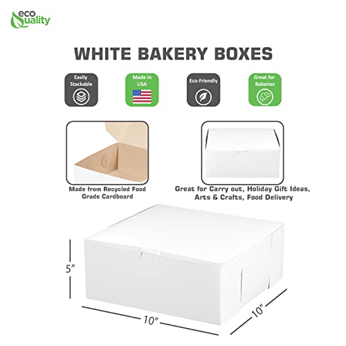 [100 Pack] White Bakery Pastry Boxes 10 x 10 x 5 Inches - White Kraft Paperboard for Home or Retail - Eco Friendly Paper Cardboard Recyclable for Pastries, Cookies, Cakes, Pies, Gift Box, Baby Shower