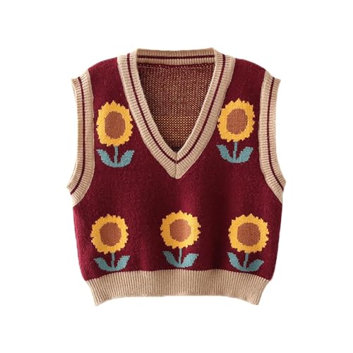 Image of Women's Sweater Vest,Y2K Sleeveless Pattern Preppy Style Knitted Crop Tank Top for Girl