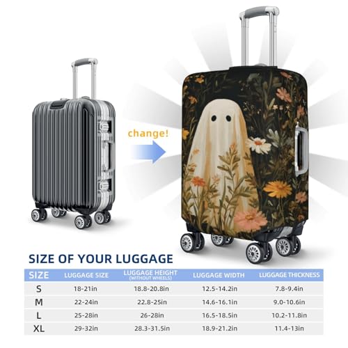 Cute Ghost Wildflowers Vintage Aesthetic Elastic Travel Luggage Covers Dustproof Scratch-Resistant Suitcase Protector Fit 22-24 Inch4
