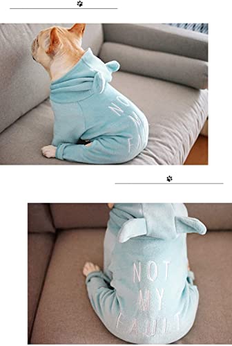 HXSCOO Blauer Hundepyjama aus weicher Baumwolle, Hundeoverall, Hunde-Hasenohr-Hoodies for französische Bulldogge/englische Bulldogge/amerikanischen Pitbullterrier (Color : Blue, Size : XL)