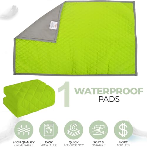 Image of Quilted Cotton Waterproof Washable Incontinence Bed Pad, 28X20 Inch Green, Ecofriendly, Absorbent, Non-Slip Plaid Positioning, Leak Proof & Stain Free, Multi Purpose Utility Sheet