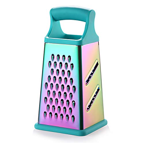 Marco Almond® Kya57 Professional Rainbow Titanium Box Grater,Stainless Steel Grater With 4 Sides,Slicer 5 Piece Set, Potato,Cheese,Cucumber,Salad Vegetables Graters Peelers, Dishwasher Safe, Turquoise #TOP1