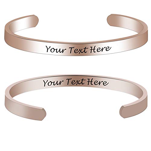 6MM Personalized Inspirational Bracelets Custom Engraved Name Mantra Quote Any Message Bangle Cuff Customizable(Rose Gold Customizable)