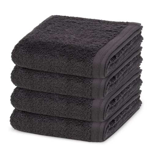 Vossen - 4 teiliges Frottier-Set - Vegan Life (4 X Gästetuch im Set) - 580 g/m2 - Baumwolle - Frottee - saugstark - weich und flauschig - Anthrazit