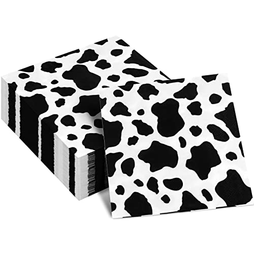 Durony 100 Pack Cow Party Napkins Cow Print Animal Cloth Napkin 3-Layers Farm Animal Party Napkins For Cow Print Birthday Tableware Dinner Party Supplies #TOP12