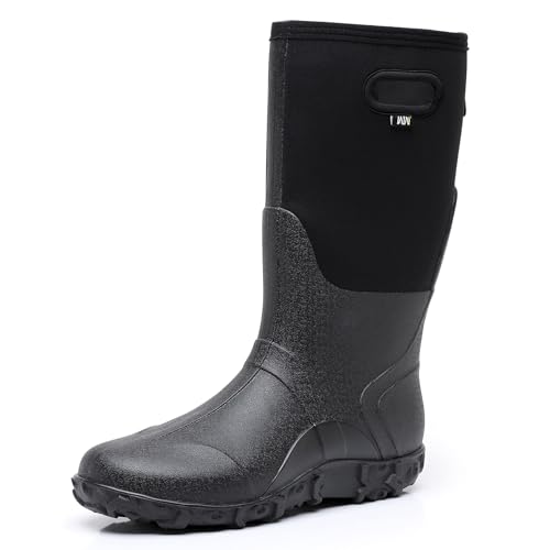 WTW Men's Rain Boots Neoprene - Waterproof Insulated Rubber Mud Boots for Men Winter Snow Work Boots Outdoor