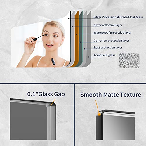 Iskm Black Metal Framed Wall Mirror For Bathroom 36" X 36" Rounded Corner Rectangle Mirror Bedroom Vanity Mirrors Wall Mounted Tempered Glass #TOP2