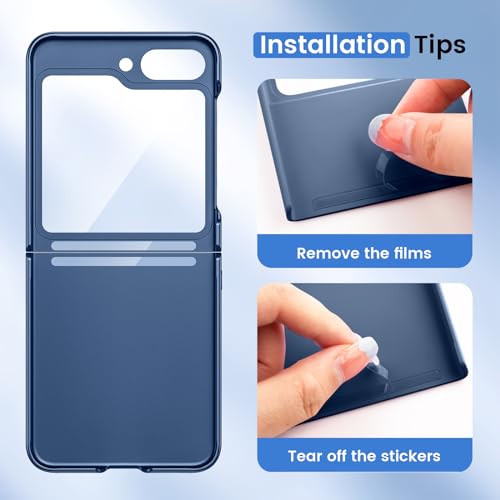 Image of Ruky Slim Case for Samsung Z Flip 5, Hard PC Shockproof Protective Cover, Built-in Back Screen Protector & Support Wireless Charging Phone Case for Samsung Galaxy Z Flip 5, Dark Blue