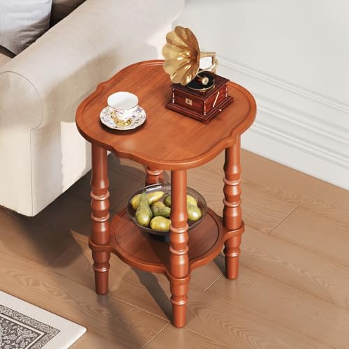 Image of Uniclinens Solid Wood End Side Table - Small Wooden Nightstand for Living Room Bedroom, Retro Brown