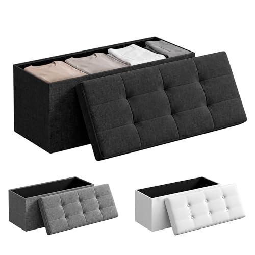 JUPPLIES Puff de Almacenaje 80 L (76 x 38 x 38 cm) - Baúl de Almacenamiento de Tela Plegable - Banco con Tapa - Soporta 300 kg para Dormitorio, Salón o Vestidor - Negro