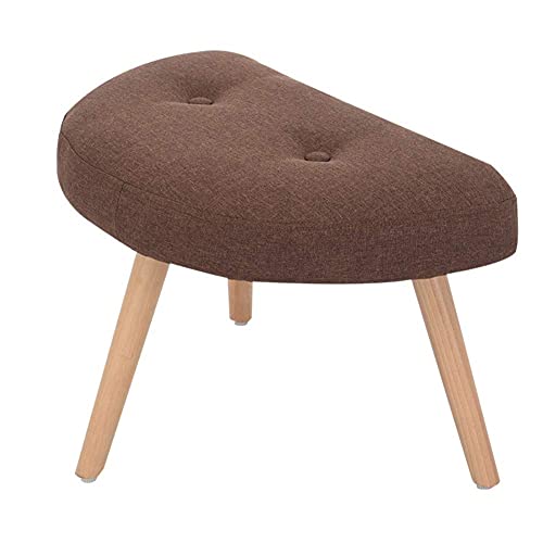 DYPXG Hocker,Ottoman Pouffe 3 Beine Massivholz Fußhocker Halbkreisförmig Stoff Sofa Fußstütze Europäische Dressing Kleine Bank Verstellbare Plattfüße,Braun Cover