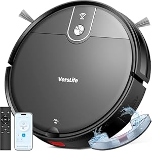 VersLife L6 Robot Aspirateur Laveur, 2 en 1 Aspirateur Robot Laveur, 4000Pa, 120 Min d'Autonomie, Alexa/WiFi/APP/Télécommande, Ricarica Automatica, pour Sols Durs, Tapis et Poils d'animaux (Noir)