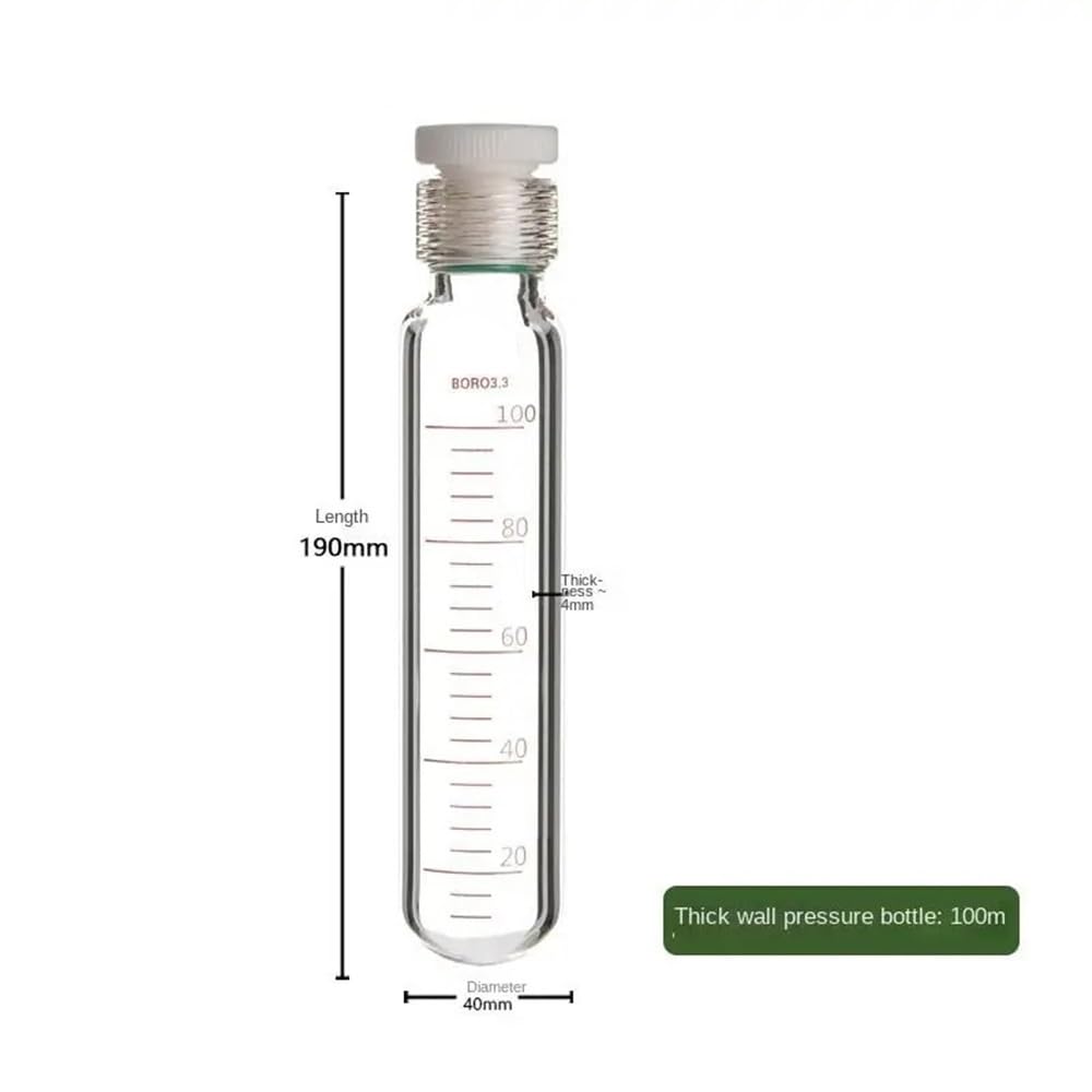 Cristalería de Laboratorio Botella de presión de pared gruesa Botella de presión de tornillo Tubo de presión de vidrio Tubo de reacción de PTFE(100ML)