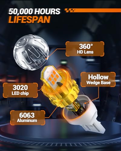 SEALIGHT 7440 7443 LED Bulb Amber Yellow Turn Signal Lights, 7441 7444 T20 W21W LED Bulb with Resistor Super Bright 360° Light 3020SMD with HD Projector 3000 Lumens for Tail Parking Lights, Pack of 2 - Image 5