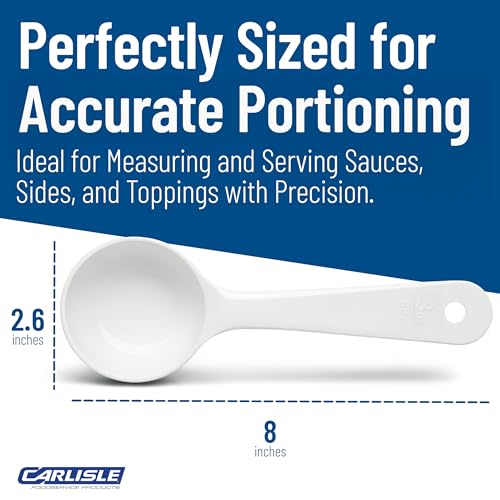 Image of Carlisle FoodService Products Measure Miser Solid Measuring Spoon with Short Handle, 3 Ounces, White (Pack Of 12)