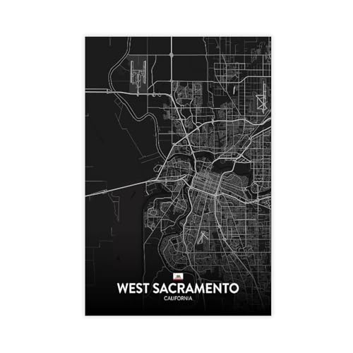 CFIOZYOS Black And White Map West Sacramento CA Cityscape Poster Landscape Artwork Living Room Prints for Bedroom Unframe 16x24inch(40x60cm)
