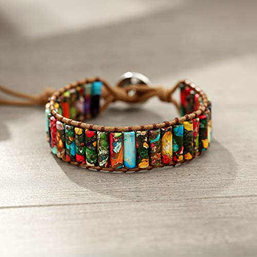 Image of Plumiss Women Boho Handmade Natural Stone Crystal Leather Bead Wrap Bracelets Collection