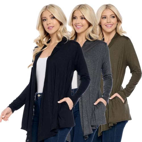 Isaac Liev 3-Pack Women's Cardigan Lightweight Open Front with Pockets - Womens Sweater Cardigans2