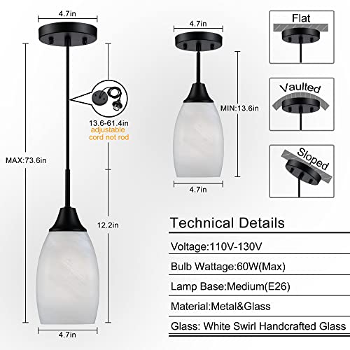 Image of Viinew Mini Glass Pendant Light,3-Pack White Oval Glass Hanging Light