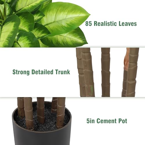 Artificial Golden Dieffenbachia 4ft Tall Artificial Plants Indoor Decorative Silk Plants Potted Faux Tropical Tree Lifelike House Floor Large Fake Tree for Home Living Room - Image 5