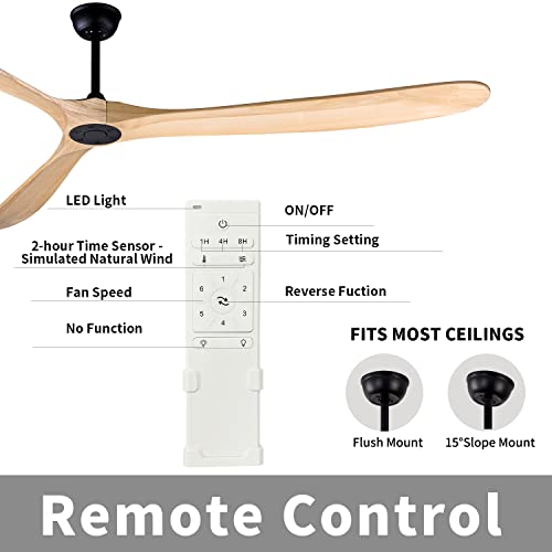 88" Indoor/Outdoor Wood Ceiling Fan, Large Ceiling Fan With Remote Control, 2 Downrods, Reversible Dc Motor 50W Quiet Energy Saving #TOP3