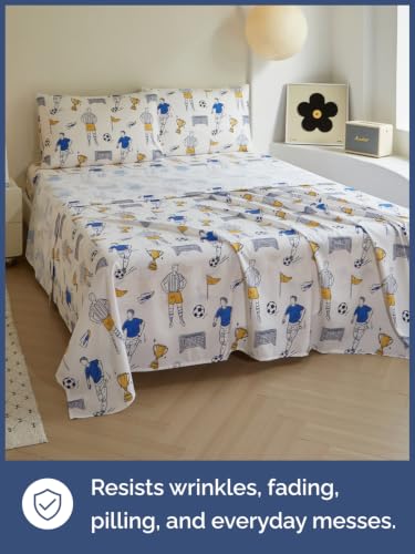 Image of Kids Queen Size Soccer Bed Sheets - 4 Piece Kids Soccer Sheet Set - Sporty Game Day Bedding - Ultra-Soft, Cute & Cozy - Breathable & Machine Washable - Goal Bed Set for Boys, Girls, Teens & Toddlers