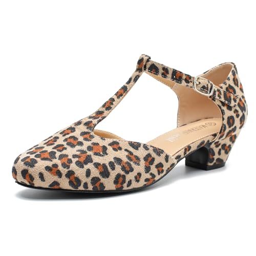Image of MAIERNISI JESSI Women's T-Strap Mary Jane Pumps, Low Block Heel, Closed Toe, Buckle Ankle Strap