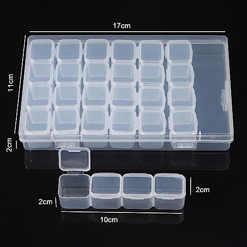Image of AKOAK 28-Compartment Transparent Plastic Storage Box, Separate Lid, Transparent Compartment, Nail Art Storage Box, Jewelry, Rhinestone, Beads, Screws, Organizer Container