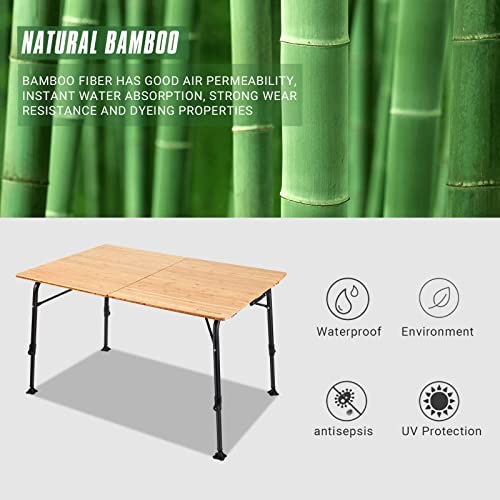 Kingcamp Folding Camping Table Portable Picnic Table Bamboo Table With Adjustable Height Aluminum Legs For Outdoor Camp Picnic Outdoor Folding Table #TOP5