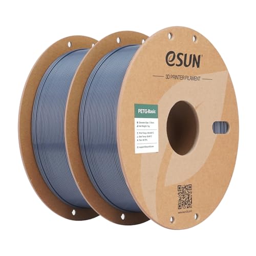 eSUN PETG Basic Filament 1.75mm, Hohe Zähigkeit, 1KG (2.2 LBS) pro Spule, 2 Rollen Druckmaterial für 3D Drucker, Grau-2KG