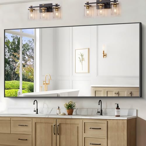 BONEWEI Bathroom Mirror 72x36 inch Bathroom Mirrors for Over Sink Large Wall Mirror for Bathroom Wall Mounted Rectangle Mirrors Black Vanity Mirror for Living Room Bedroom Entryway Horizontal/Vertical