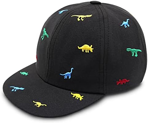 POXIMI Baby Boys Baseball Cap Toddler Sun Caps Flat Brim Kid Trucker Hat Dinosaur Girl Summer Cotton Hats (6-12Months, Black)