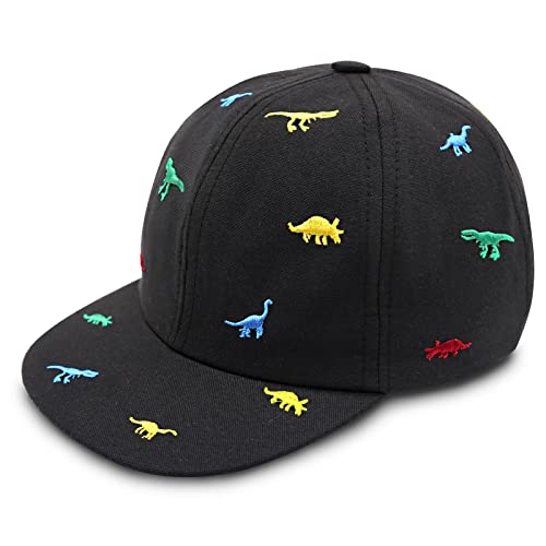 Poximi Baby Boys Baseball Cap Toddler Sun Caps Flat Brim Kid Trucker Hat Dinosaur Girl Summer Cotton Hats (6-12Months, Black) #TOP3