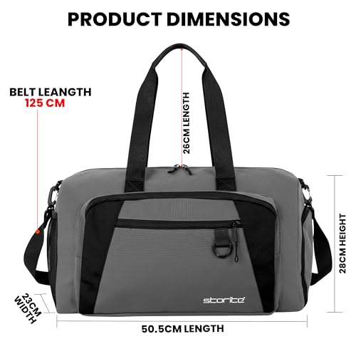 Image of Storite Nylon 50.5cm Travel Duffel Bag for Men & Women with Dry & Wet Pocket, Lightweight Water Resistant Luggage Bag with Shoe Compartment (Grey, 50.5x23x28cm)