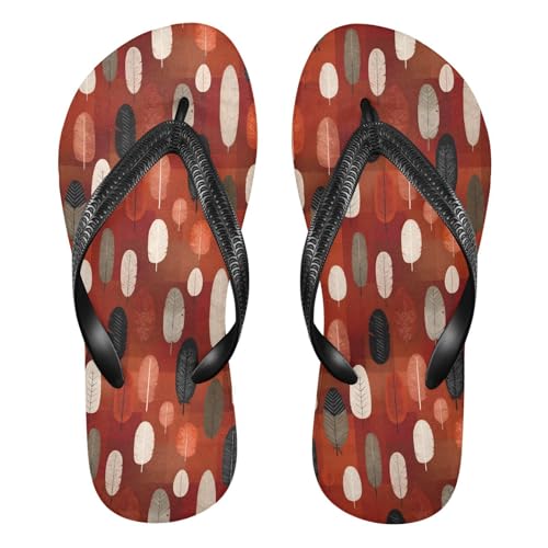 Flip Flop Sandals Red Black Leaf Print for Women Men Beach Outdoor XS
