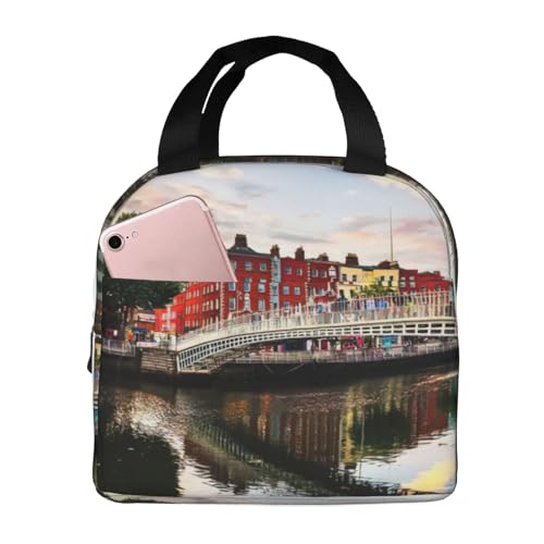 EdWal Dublin Ireland Ha Penny Bridge River Print Lunch Box for Women Men Adult Reusable Lunch Bag Insulated, for Work Travel Picnic