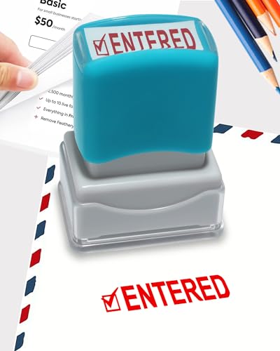 Entered Self Inking Rubber Stamp YQBOOM Refillable Paid Stamper for Business, Office Stamps - Red Ink