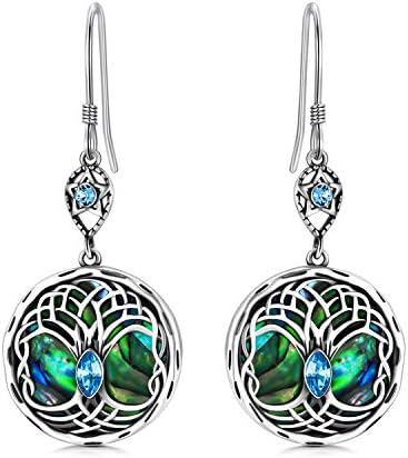 Celtic Tree of Life Earrings Sterling Silver Family Tree Dangle Drop Earrings with Birthstone Crystals, Birthday Jewelry Gifts for Women Her (Simulated Aquamarine)