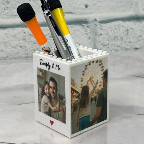 Gufacai Cusom Pot à crayons personnalisé en brique photo pour enfants, enseignants et étudiants, organisateur de bureau pour la fête des pères, cadeau...